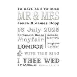 Personalized Wedding Date & Coordinates Print | Custom Typographic Marriage Keepsake