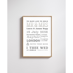 Personalized Wedding Date & Coordinates Print | Custom Typographic Marriage Keepsake