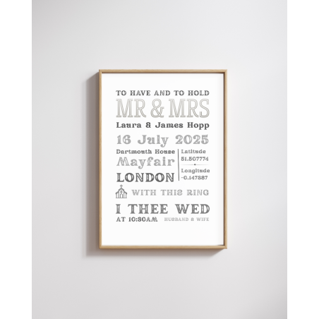 Personalized Wedding Date & Coordinates Print | Custom Typographic Marriage Keepsake