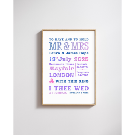 Personalized Wedding Date & Coordinates Print | Custom Typographic Marriage Keepsake