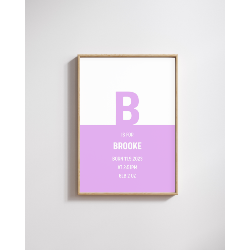 Personalised Baby Initial Art Print - Newborn Keepsake