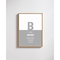 Personalised Baby Initial Art Print - Newborn Keepsake