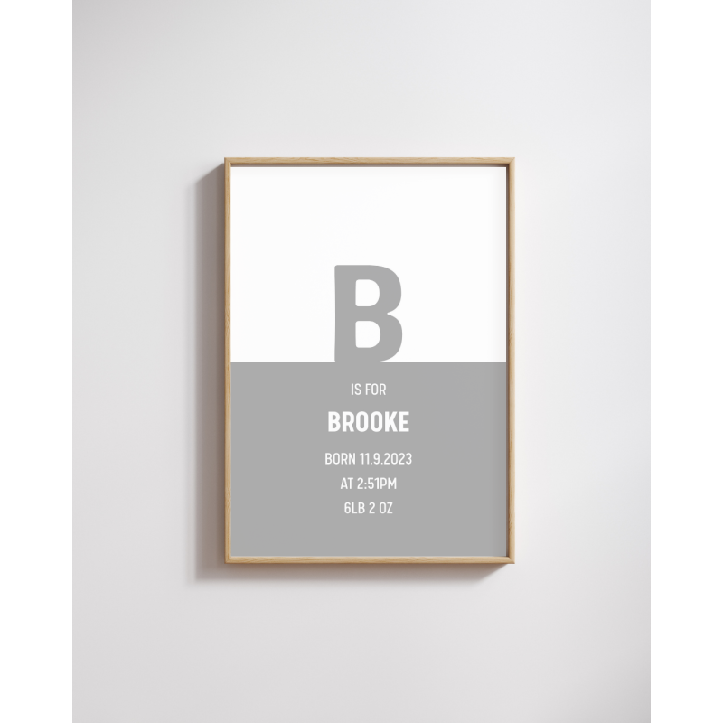Personalised Baby Initial Art Print - Newborn Keepsake