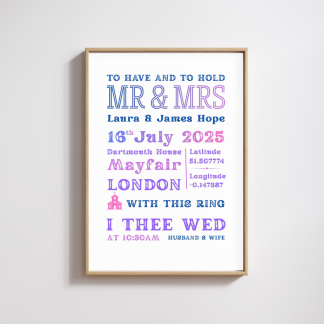 Personalised Mr & Mrs Print – Custom Wedding Gift for Couples, Newlyweds & Anniversaries
