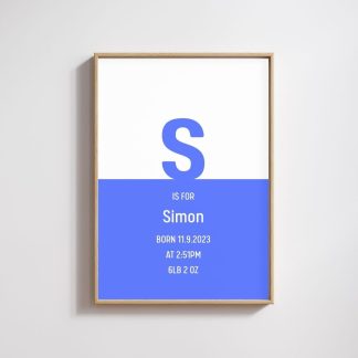 Personalised Baby Birth Stats Initial Print