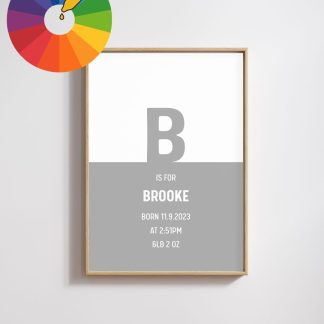 Personalised Baby Birth Stats Initial Print Pink [Colour Picker]
