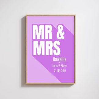 Personalised Mr & Mrs Print – Custom Wedding Gift for Couples, Newlyweds & Anniversaries Pink
